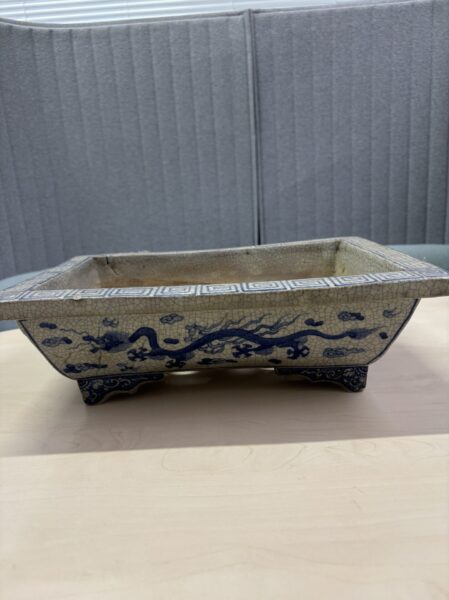 古い盆栽鉢・中国鉢を買取｜龍鳳凰文の染付盆器を買取しまし